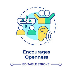 Encourages openness multi color concept icon. Social relationships, networking. Conversation, dialogue. Round shape line illustration. Abstract idea. Graphic design. Easy to use in booklet, blog post