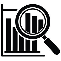 bar chart with magnifying glass vector icon