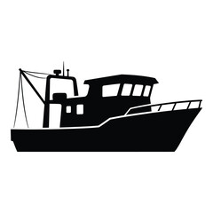 Obraz premium Silhouette of a fishing trawler boat ready for sea voyage silhouette