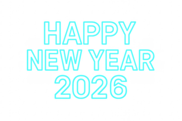 Happy new year 2026 neon sign on transparent background