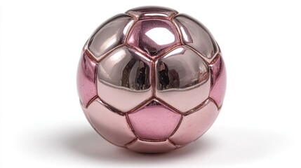 Rose-gold soccer ball, glossy finish, isolated