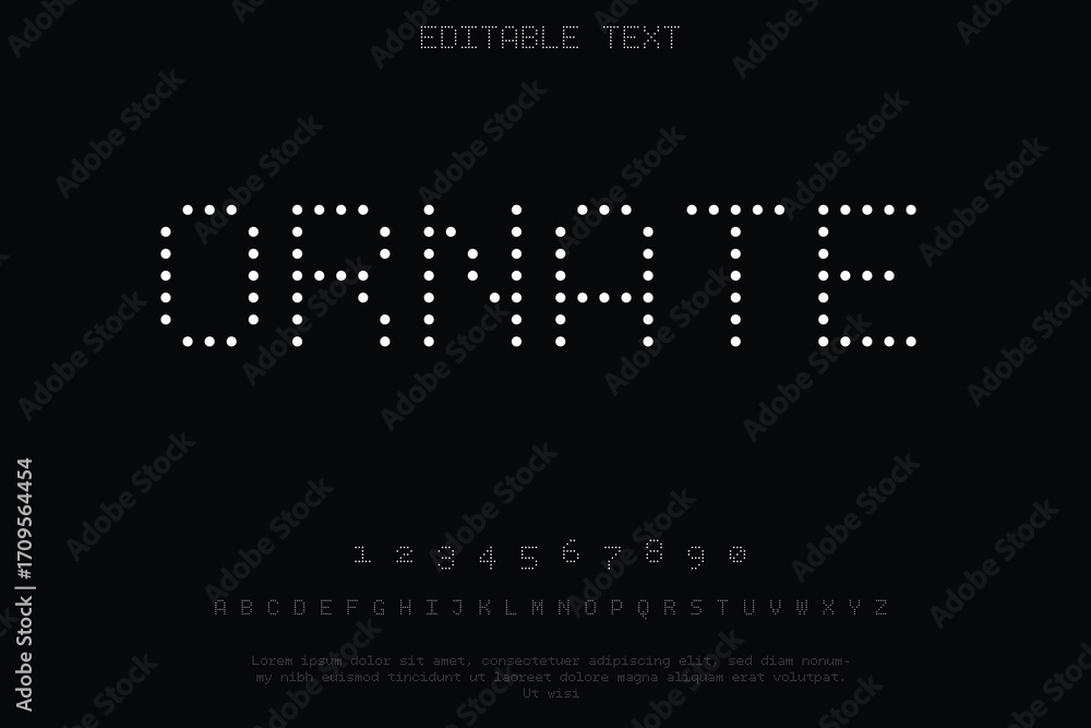 Poster ornate text displayed on a dark background with small lights