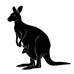 Kangaroo and joey silhouette isolated on white background