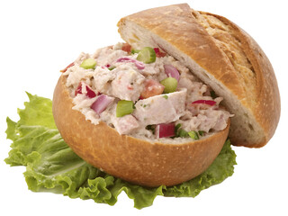 Chicken salad sandwich in bread bowl