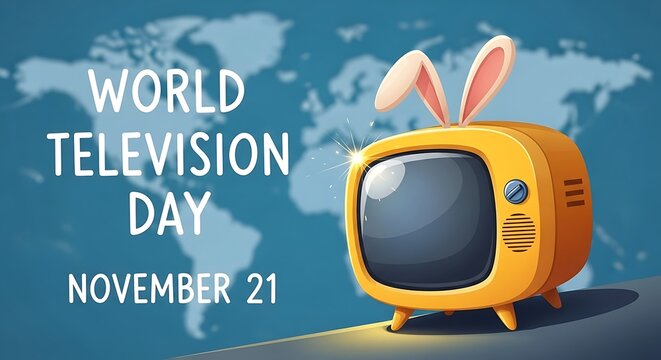 World television day november 21 with a yellow tv and bunny ears