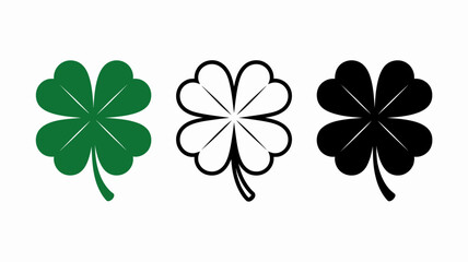 Four Leaf Clover Icons Green White Black Variations.