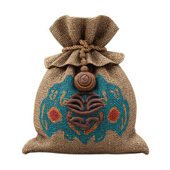 Burlap Sack with Tribal Design, Treasure Bag, and Game Asset.