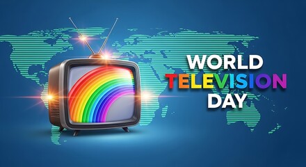 World television day with retro tv and world map on blue background illustration