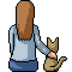 pixel art of woman with cat friend
