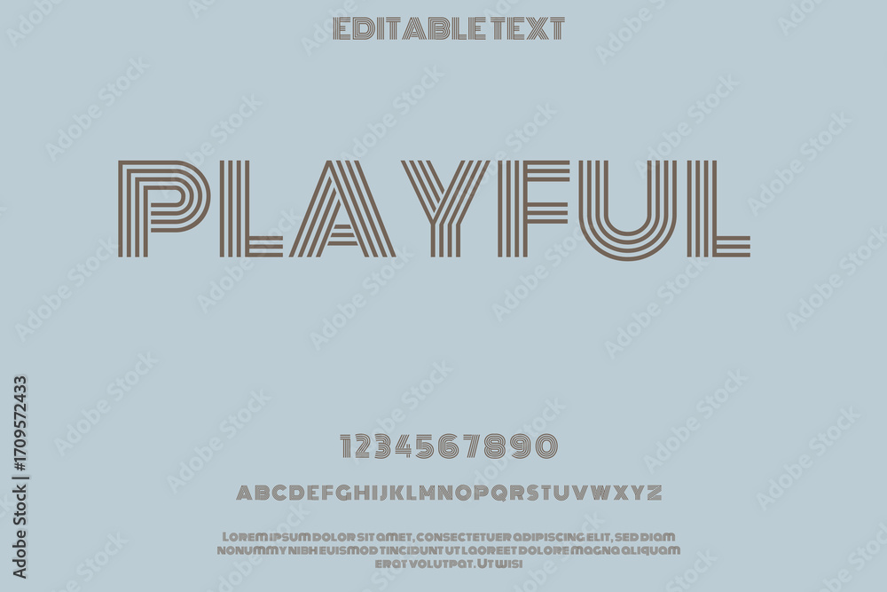 Poster playful font with striped letters and numbers on a light blue background