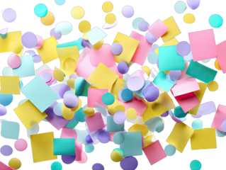 Colorful paper shapes in a confetti-like explosion