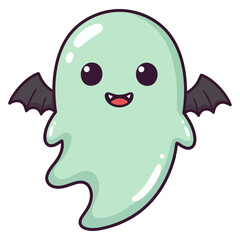 Obraz premium Cute Cartoon Ghost with Bat Wings and a Cheerful Smile.