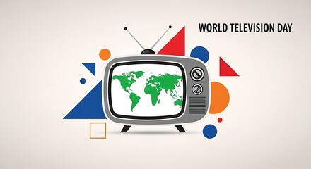 World television day illustration with vintage tv and world map isolated on white background