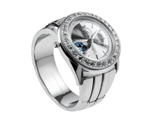  Modern Silver Ring Watch with Gemstone Detail Isolated on Transparent Background