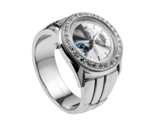  Modern Silver Ring Watch with Gemstone Detail Isolated on Transparent Background