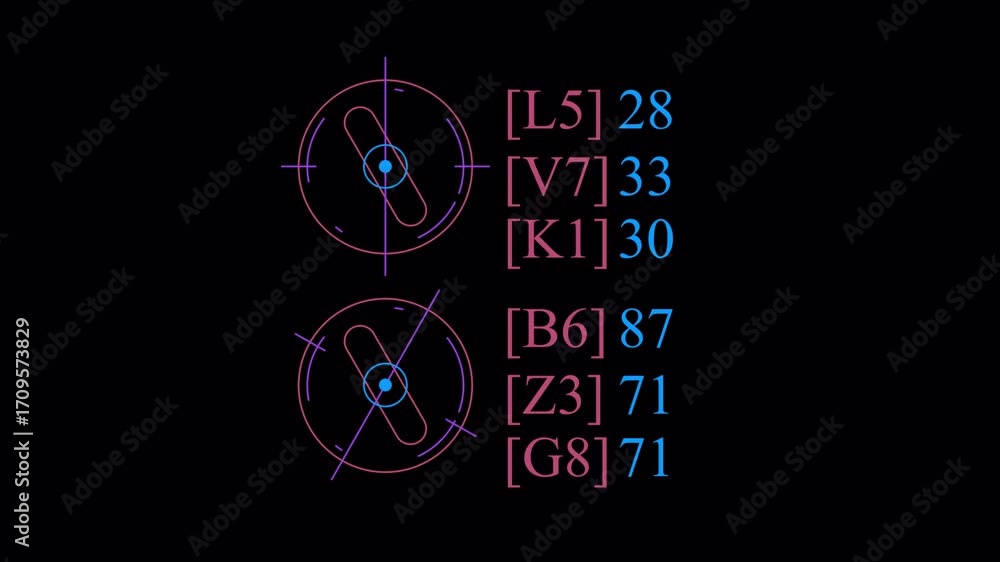 Poster futuristic hud display with abstract data and spinning elements on black background.