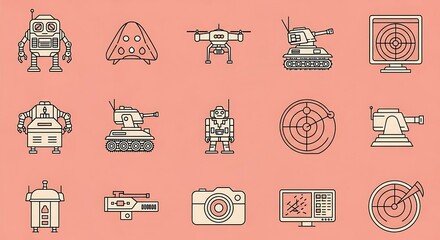 Military Technology and Surveillance Equipment Icons.