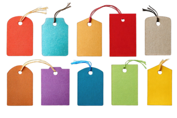 Colorful gift tags arranged in a grid