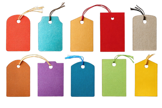 Colorful gift tags arranged in a grid