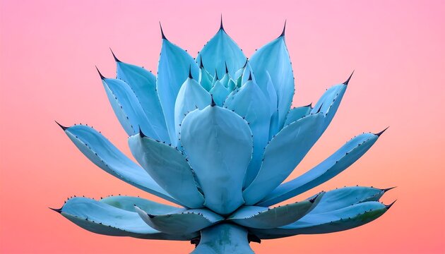 Vibrant blue agave plant against a soft sunset gradient