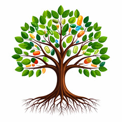 A tree with colorful capsules as fruits and leaves.