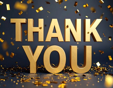 Golden "Thank You" on dark background with confetti