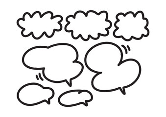 A collection of hand-drawn doodle style speech bubbles and thought clouds, perfect for expressing dialogue and ideas in comics or designs