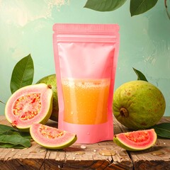 Pink juice pouch with guava