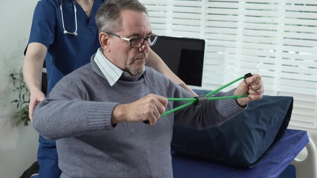 A white female nurse is assisting an elderly male patient with crutches, helping him get up from a sofa. She emphasizes rehabilitation,mobility assistance, nursing care,physical assistance