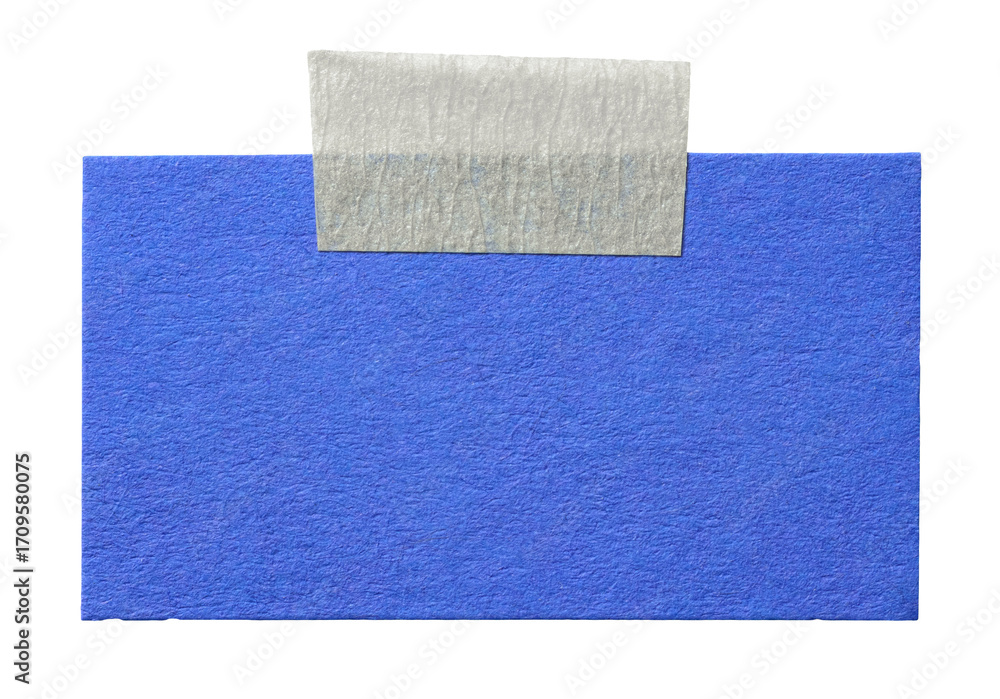 Poster blue blank paper note with rough fiber texture and adhesive sticky tape with copy space for text, is