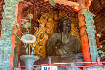 World's largest bronze statue of Buddha Vairocana (Daibutsu) in Todai-ji Temple, Nara, Japan