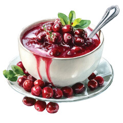 Cranberry Sauce Watercolor Illustration Isolated on White