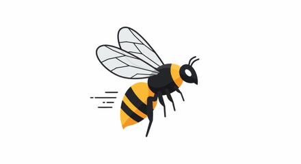 Cute cartoon flying bee with yellow and black stripes.