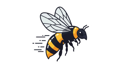 Detailed illustration of a bee in flight with wings extended.