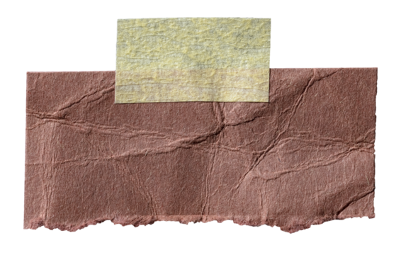 Piece of blank brown paper note with rough fiber texture and adhesive sticky tape with copy space for text, isolated transparent png background design element