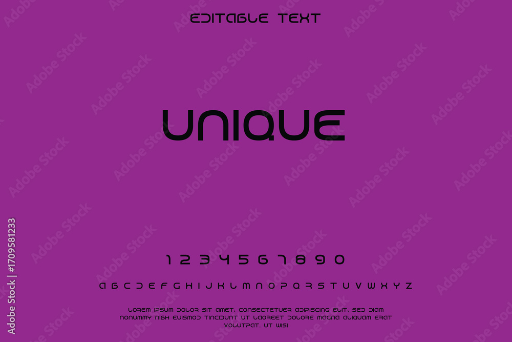 Poster unique font and alphabet display on purple background