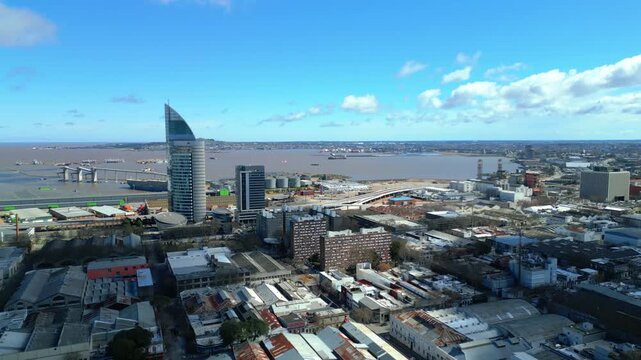Aerial View of Torre Antel and Montevideo Port from Legislative Palace Route