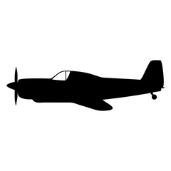 Retro Propeller Plane Clipart – Black Silhouette of Small Aircraft for Flight and Transport Illustration.