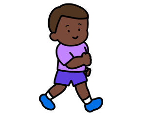 笑顔で歩く黒人の男の子