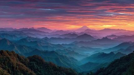 Obraz premium Colorful mountain range panorama at sunrise