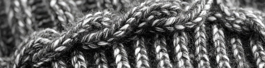 Close-up black and white braided textile texture