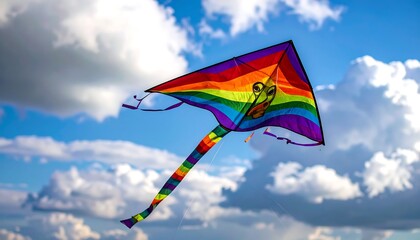 Colorful kite soars in a blue sky