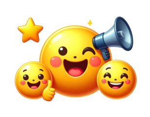 Cute emoji group with a megaphone