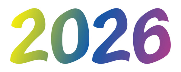 2026 colourful design. typography of 2026 in vivid color for new year design. Transparent vector illustration © PixN