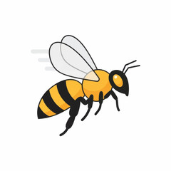 Cartoon Bee in Flight with Yellow and Black Stripes.