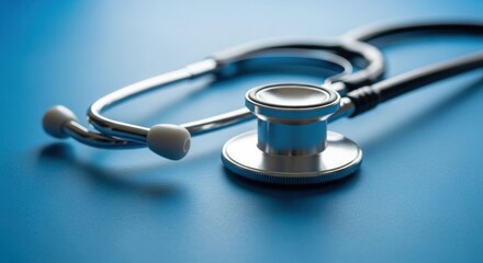 Medical stethoscope on a blue surface