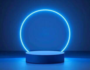 Empty blue pedestal, neon circle
