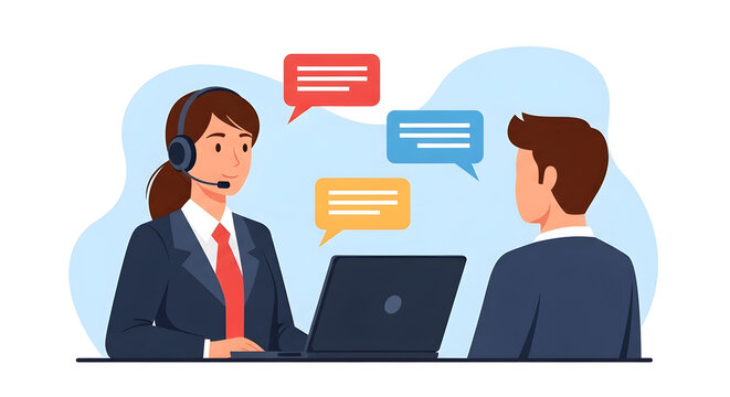 Customer Support Agent with Headset Providing Online Assistance. Help Desk and Communication Concept.