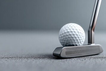 Golf putter poised over a white golf ball