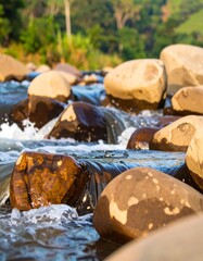 River rocks, rushing water